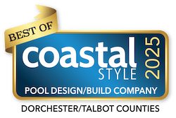 award badge showing best of coastal style 2025 in the pool design and build company category